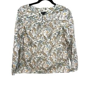 Talbots Petite Long Sleeve BoHo Style 100% Cotton Paisley Relaxed Fit Top MP